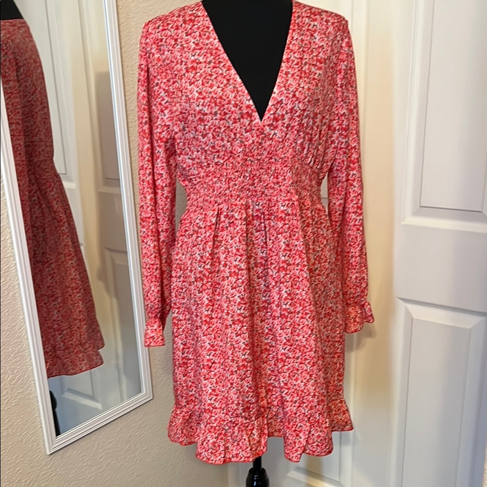 Pink Casual Midi Sundress with Ruffled Sleeves